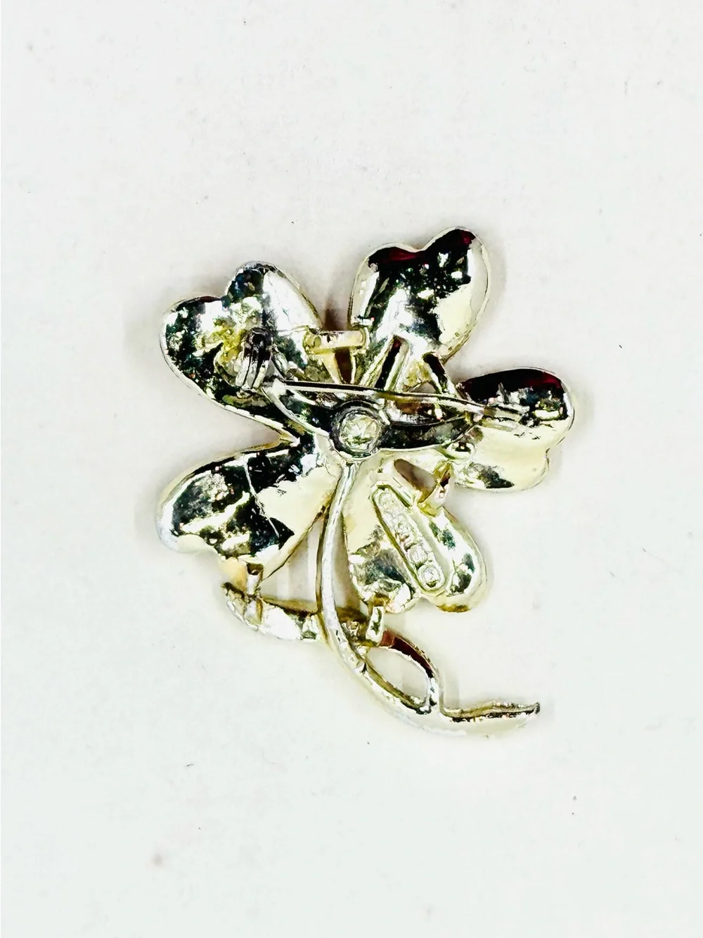 Gerry’s Vintage Silver Tone Pink Enamel Flower Brooch with Yellow Stem